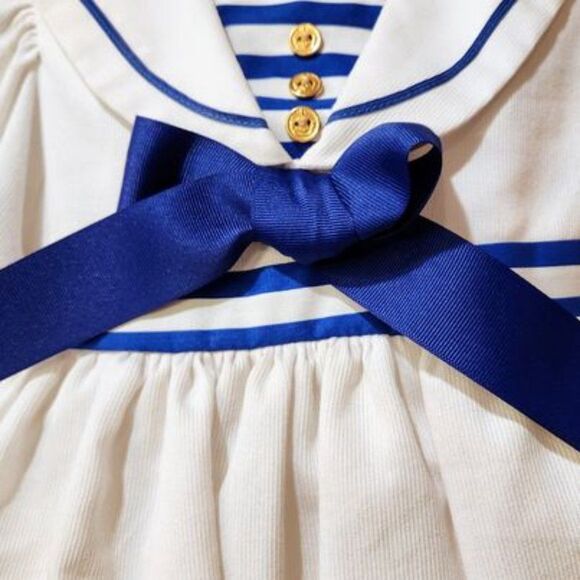 Sylvia Whyte Like New White & Blue Dress 4T - Picture 3 of 5